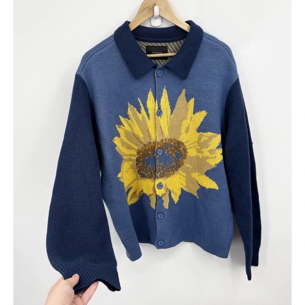 Pacsun Sunflower Cardigan Sweater Medium Indie Artsy Novelty Whimsy Twee Retro